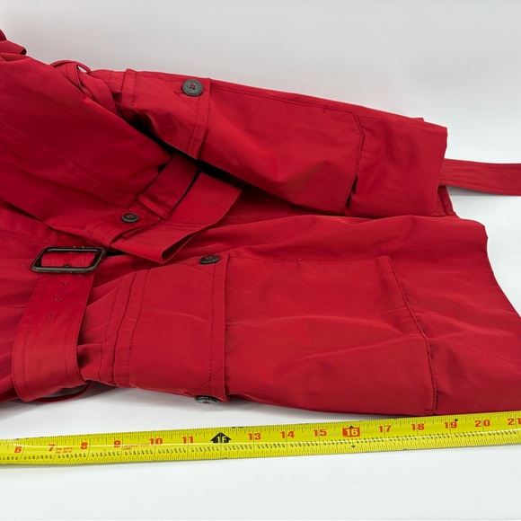 Cole Haan Jacket Coat Women's X-Large Red Rain Belted Hooded Flannel Lined - Picture 7 of 8